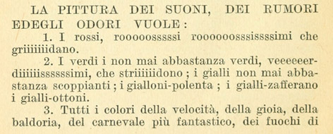 Auszug aus Carlo Carràs Kapitel in Marinetti, Filippo T. [et. al.], „I Manifesti del futurismo" (1914), S. 154.