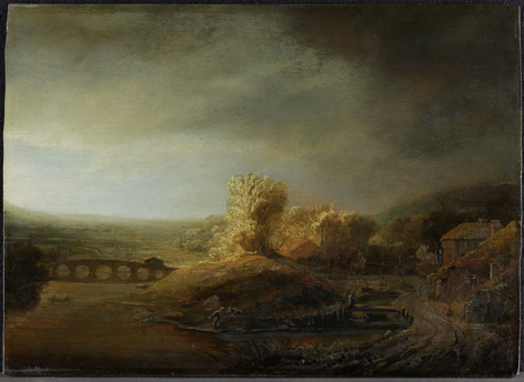 Gemälde einer Landschaft mit Brücke