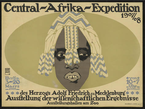 Wissenschaftliche Ergebnisse von Afrika-Expeditionen wurden zur Kolonialzeit im Zoo ausgestellt: Plakat von Hans Rudi Erdt, 1909