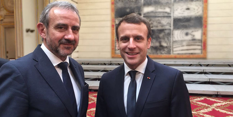 März 2018: Hermann Parzinger trifft Emmanuel Macron in Paris, um über EYCH zu sprechen 
