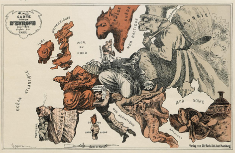 Karte von Europa im Jahre 1870 nach einem französischen Holzschnitt, 1914 