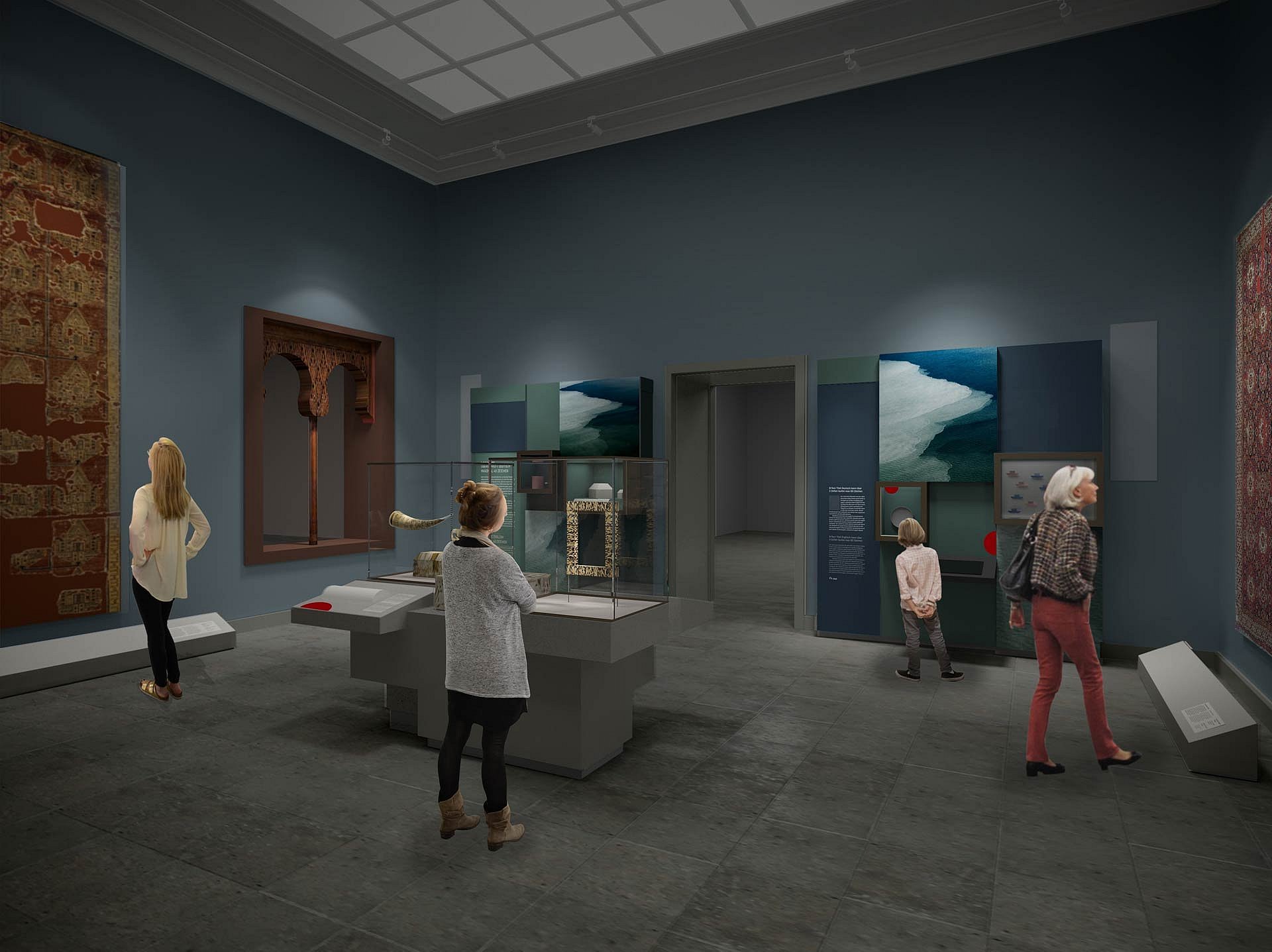 Rendering des Ausstellungssaals "Wandel und Austausch am Mittelmeer"