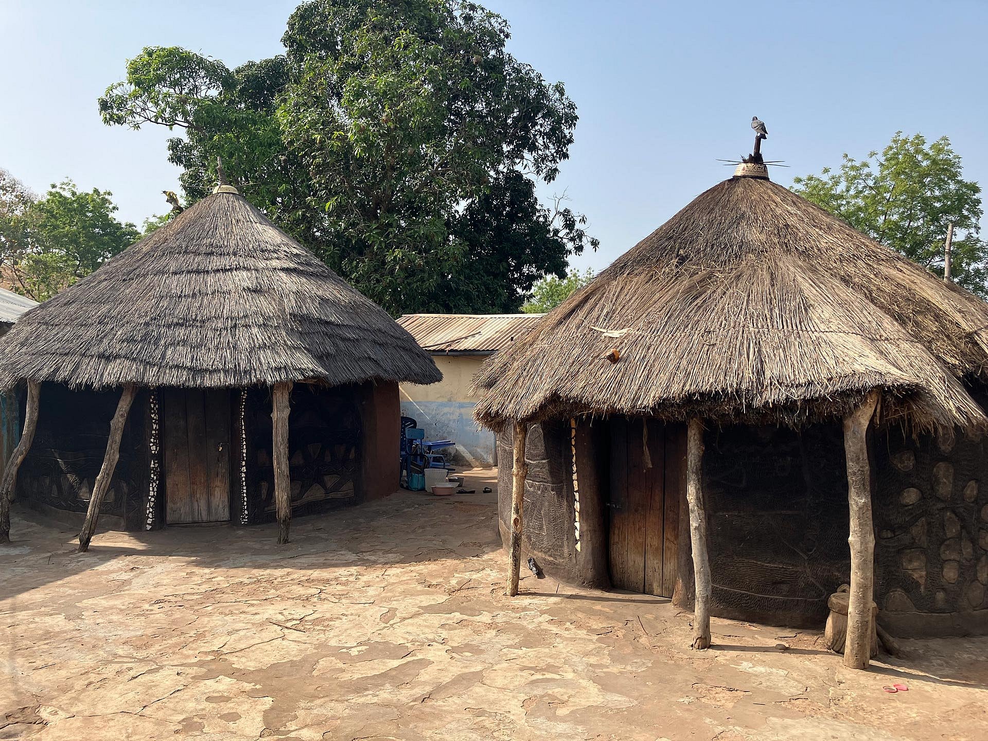 Strohgedeckte Hütten eines Dorfes in Togo