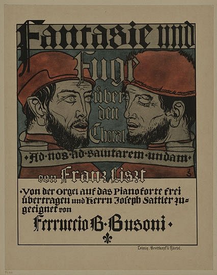 Jospeh Sattler, Titelblatt zu Busonis „Fantasia und Fuge“ (öffnet Vergrößerung des Bildes)
