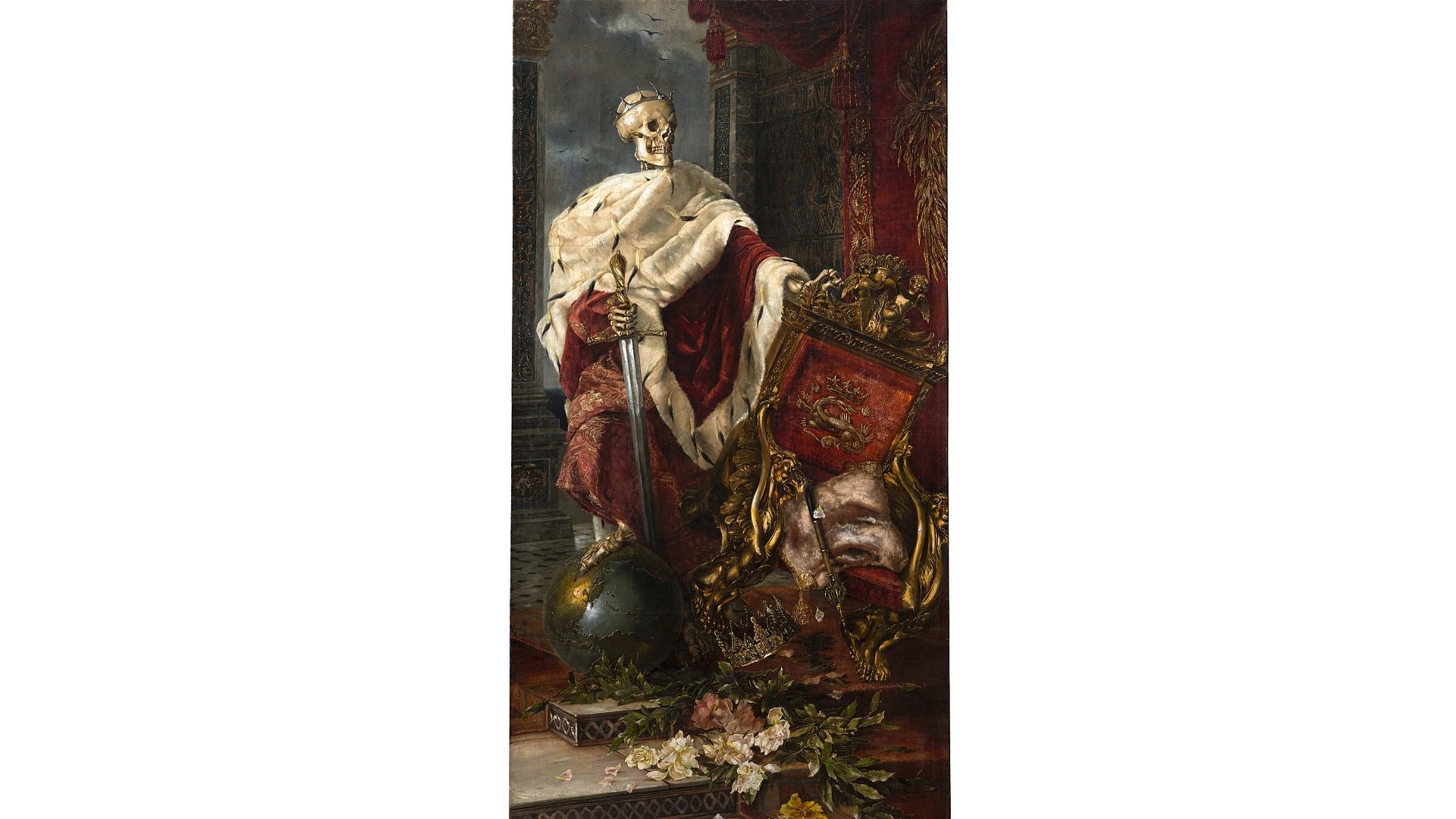 Ein Ölgemälde eines Skelettes