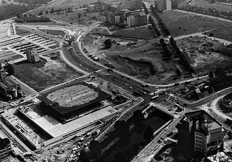 Historische Luftansicht des Berliner Kulturforums mit Neuer Nationalgalerie