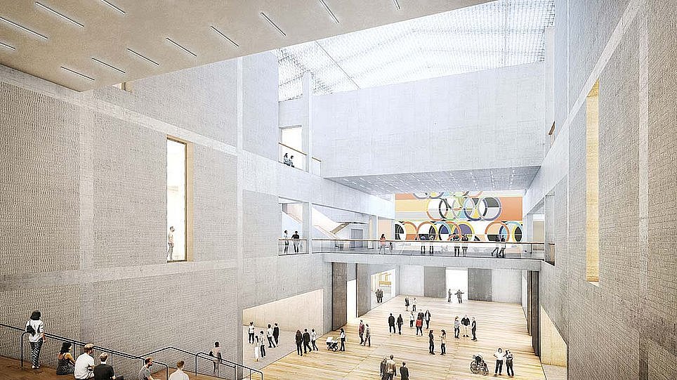 Museum des 20. Jahrhunderts am Kulturforum, Blick vom Haupteingang nach Süden und auf den Ost-West-Boulevard (öffnet Vergrößerung des Bildes)