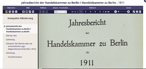 Blick in die Datenbank der historischen Handelskammerberichte