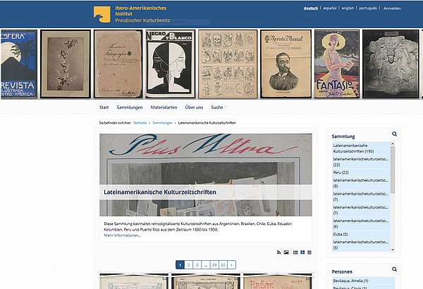 Kulturzeitschriften Screenshot einer Website