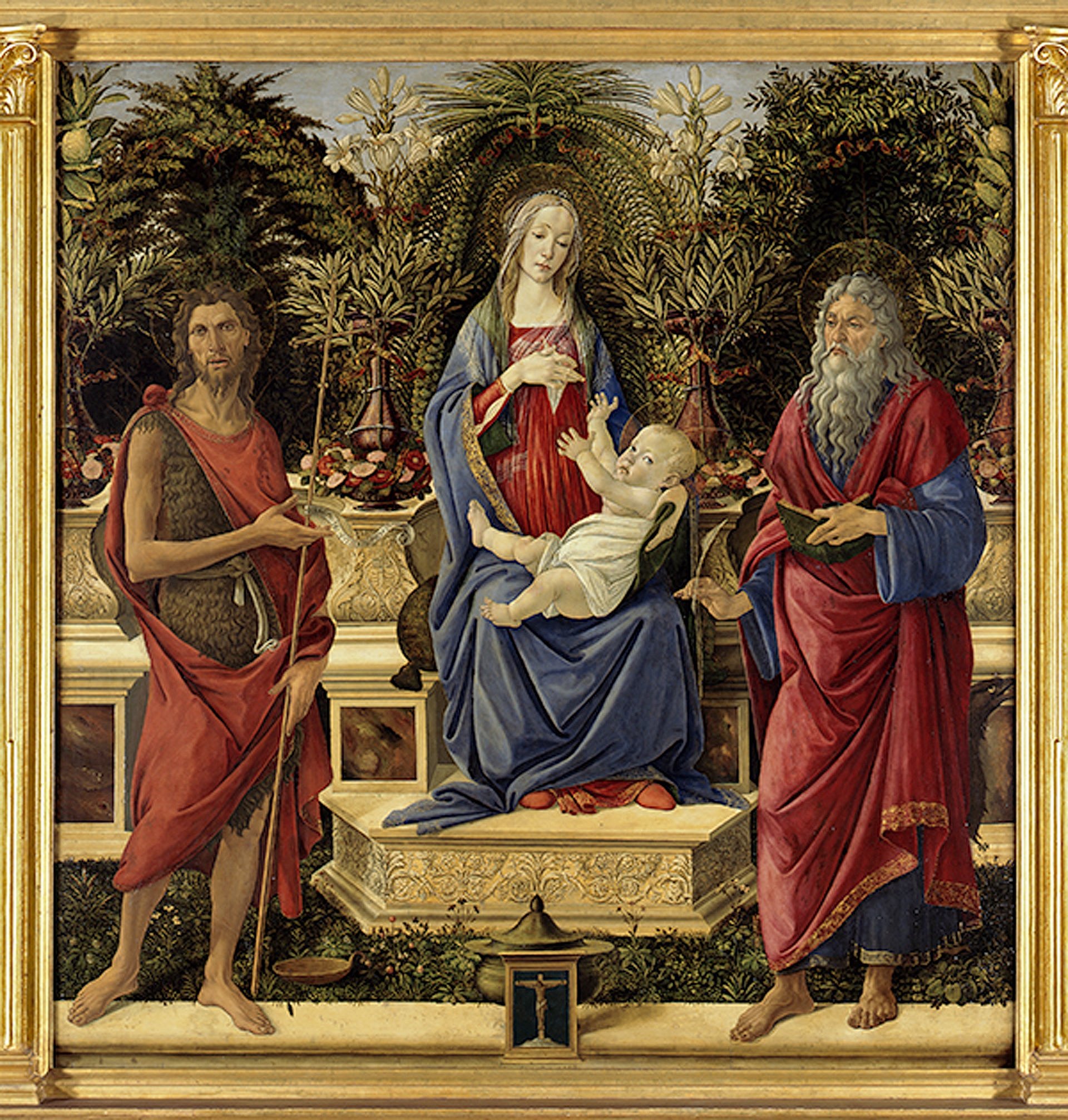 Reich bemalte Altartafel mit christlicher Darstellung