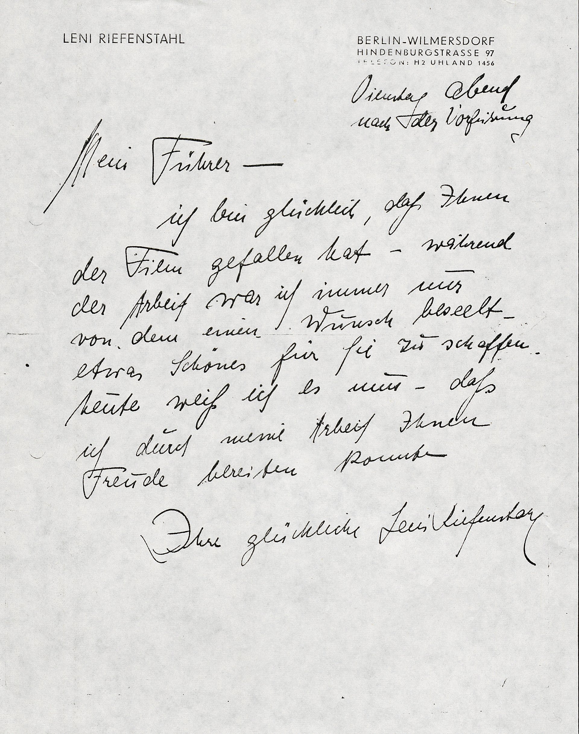 Handschriftlicher Brief, beginnend mit "Mein Führer"