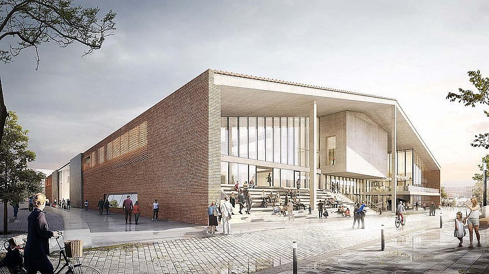 Museum des 20. Jahrhunderts am Kulturforum, Haupteingang, Blick von Nordosten (öffnet Vergrößerung des Bildes)