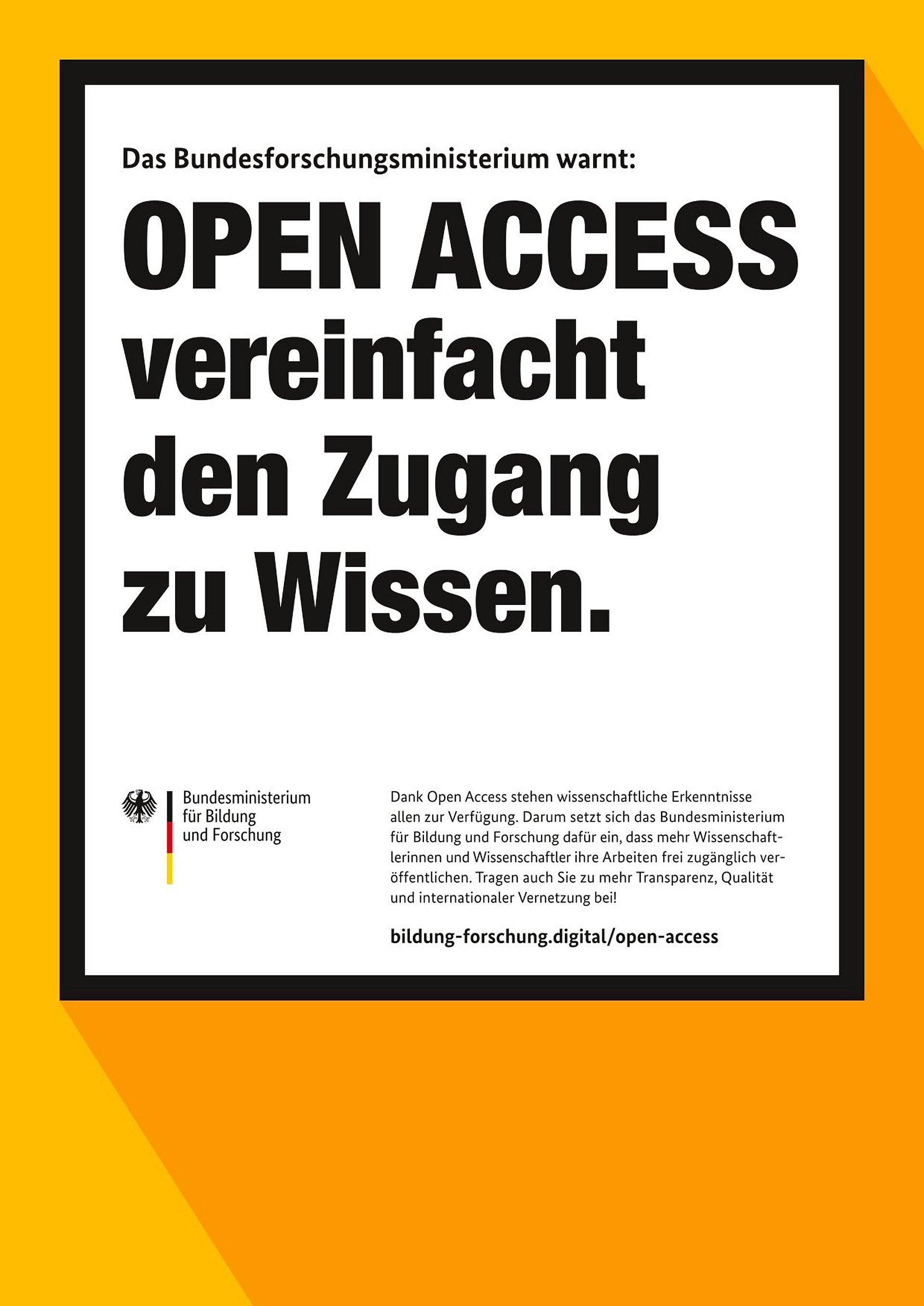 Text auf Weiß vor orangem Hintergrund: Open Access vereinfacht den Zugang zu Wissen