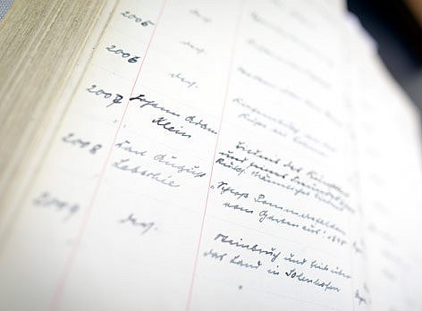 Im Inventarbuch zur „Sammlung der Zeichnungen“ zu finden: „Bildnis des Künstlers und seines Freundes Erhard“ von Johann Adam Klein (öffnet Vergrößerung des Bildes)