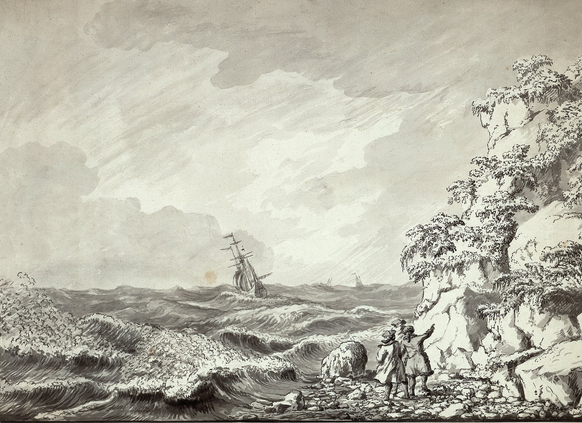 Tuschezeichnung einer Küstenlandschaft