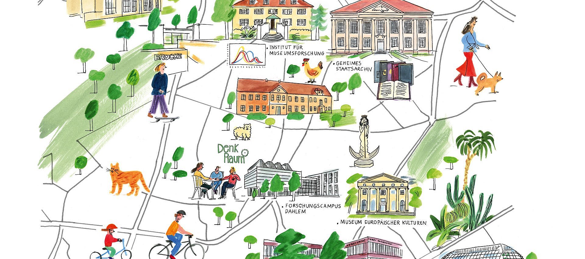 Bunte Kartenillustration von Dahlem
