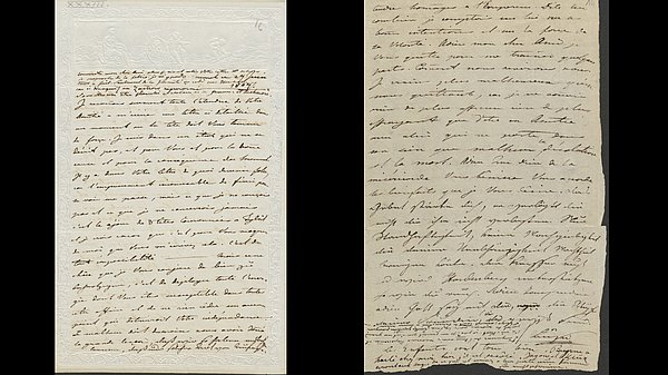 two pages of text on a black background