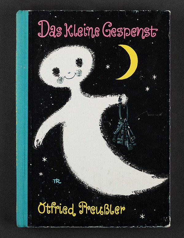 Otfried Preußler: Das kleine Gespenst Schwarzes Buchcover mit Gespenstzeichnung