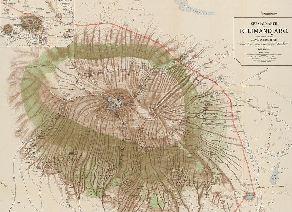 Landkarte mit Gipfel des Kilimandjaro