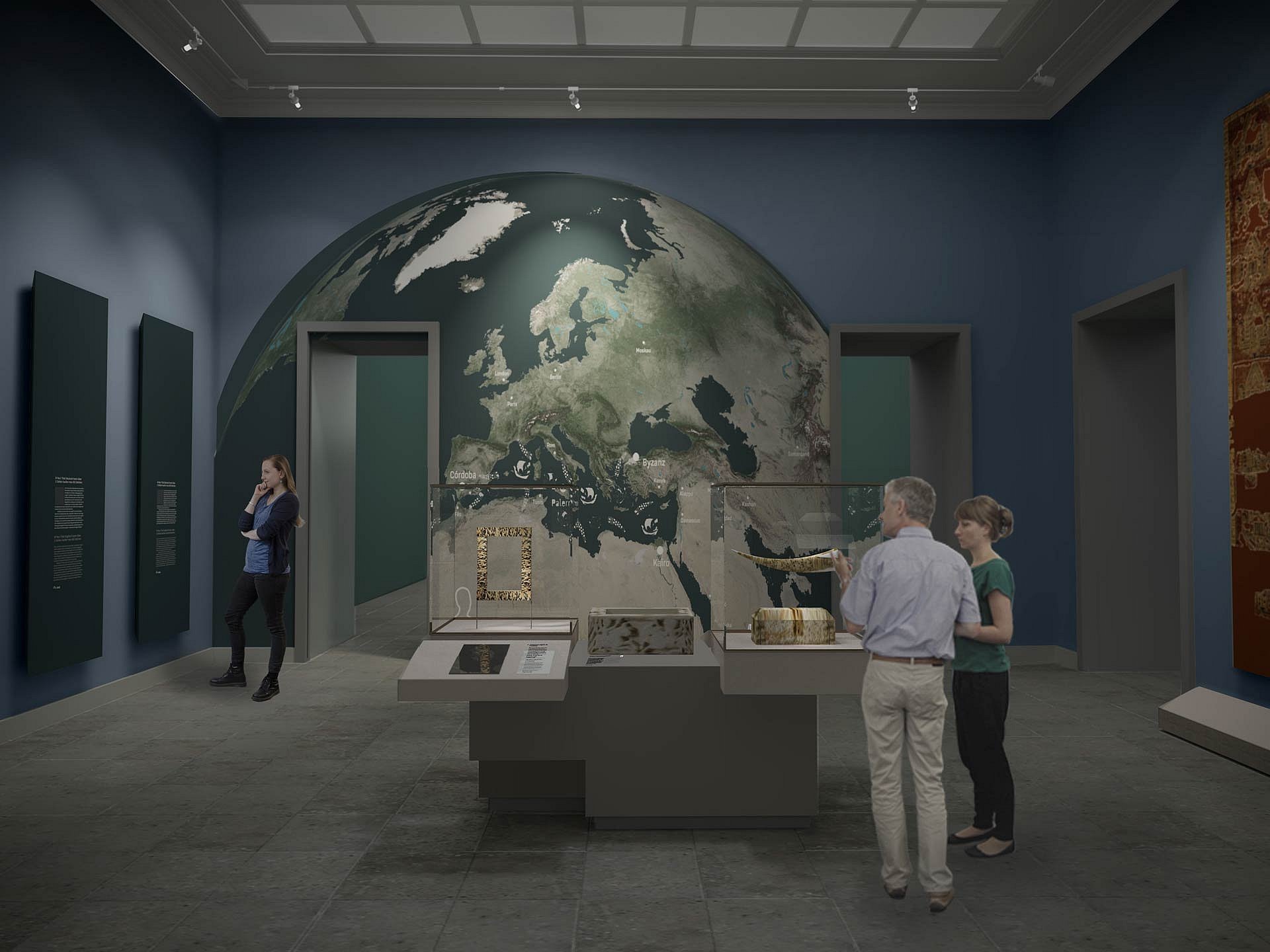 Rendering des Ausstellungssaals "Wandel und Austausch am Mittelmeer"