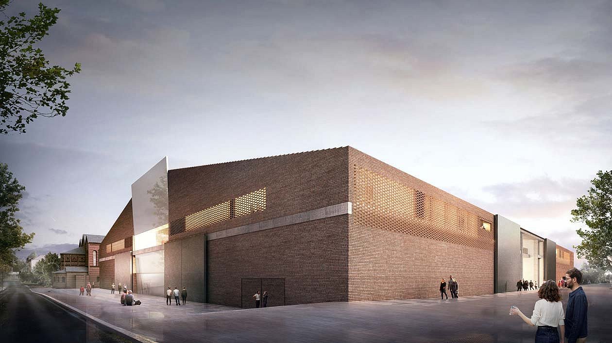 Museum des 20. Jahrhunderts am Kulturforum, Blick auf die Süd- und Ostfassade, nachts (öffnet Vergrößerung des Bildes)