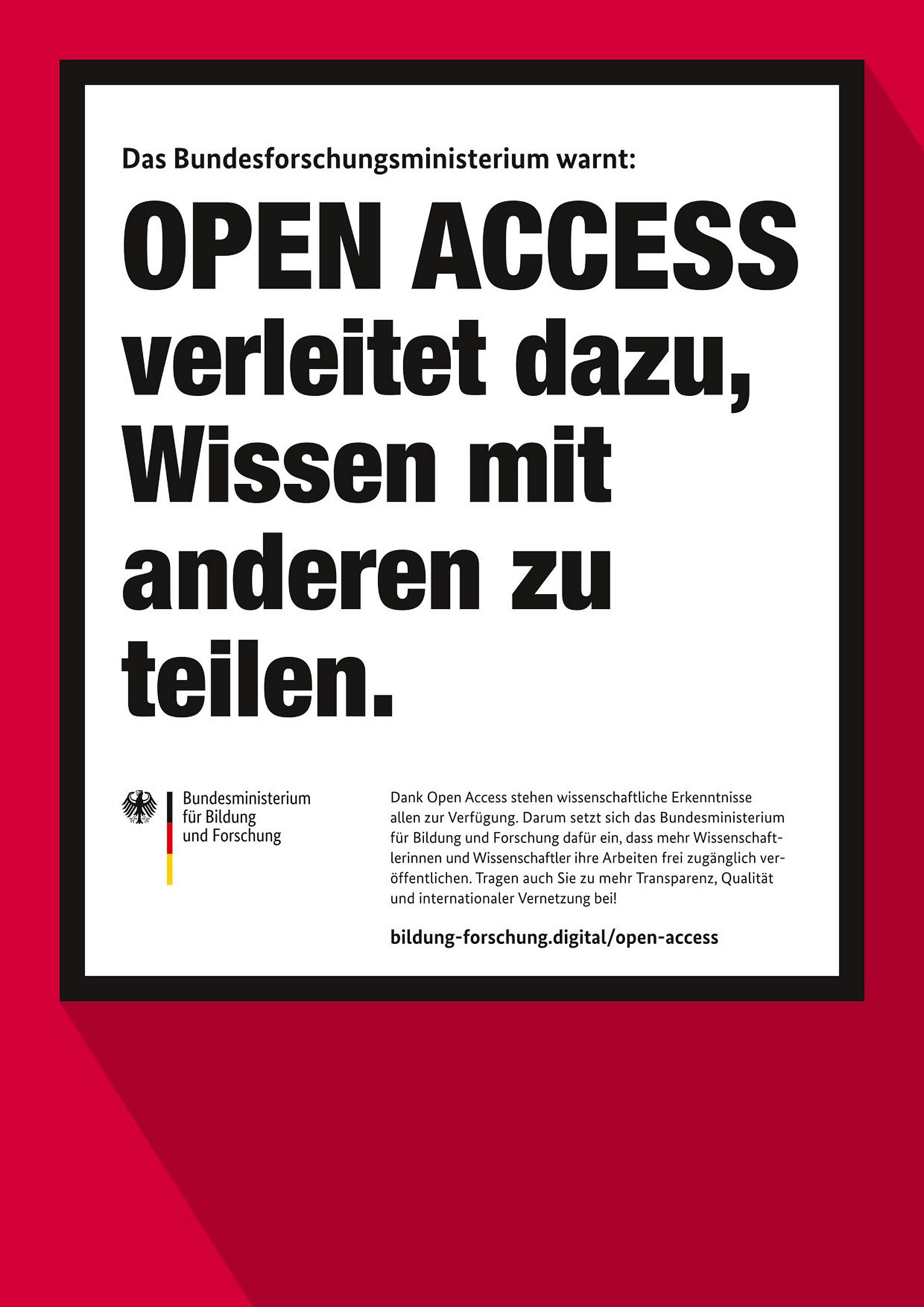 Text auf Weiß vor rotem Hintergrund: Open Access verleitet dazu, Wissen mit anderen zu teilen