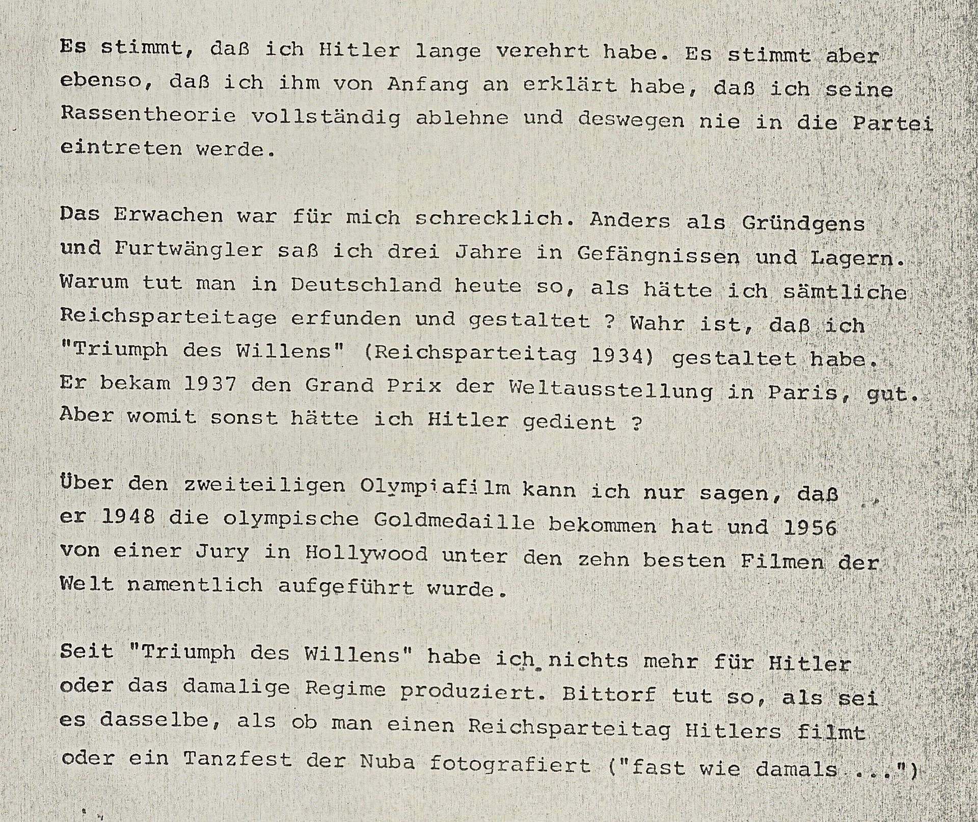 Eine Seite Schreibmaschinengetippter Text