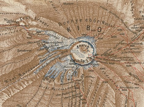 Detail aus der Landkarte mit dem Kibo-Gipfel