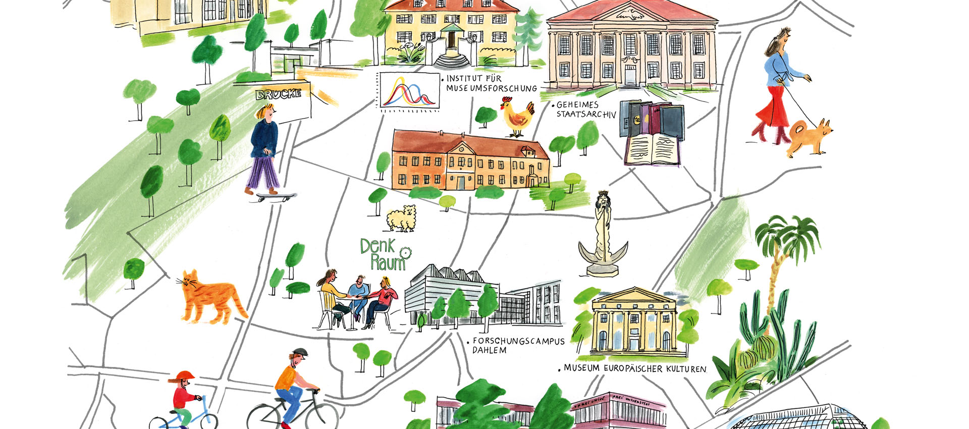 Bunte Kartenillustration von Dahlem
